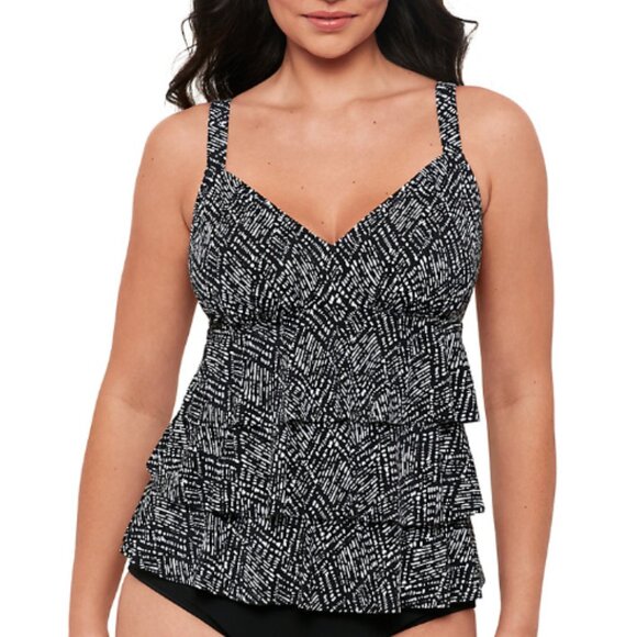 Swim Solutions Abstract Diamonds Triple Tier Tankini Swim Top NWT Sz 12 - Picture 2 of 10